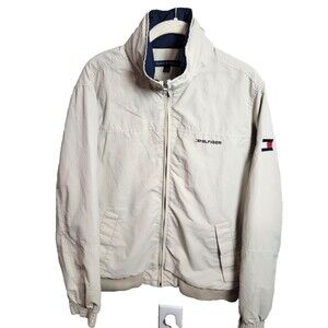 Tommy Hilfiger Hooded Jacket Men’s Medium Beige Full Zip Lightweight